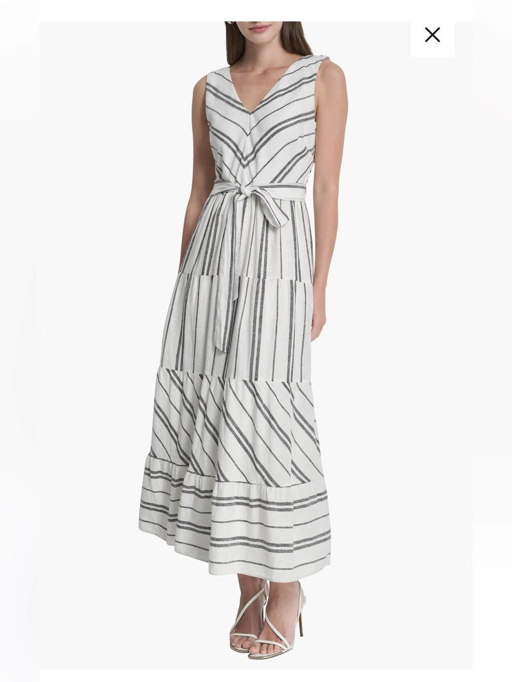 Dkny Sleeveless V-Neck Striped Maxi Dress in White and Black size 4 - Picture 2 of 14